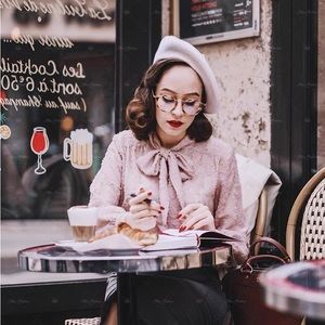 Miss Patina London Tie Neck dusty pink blouse